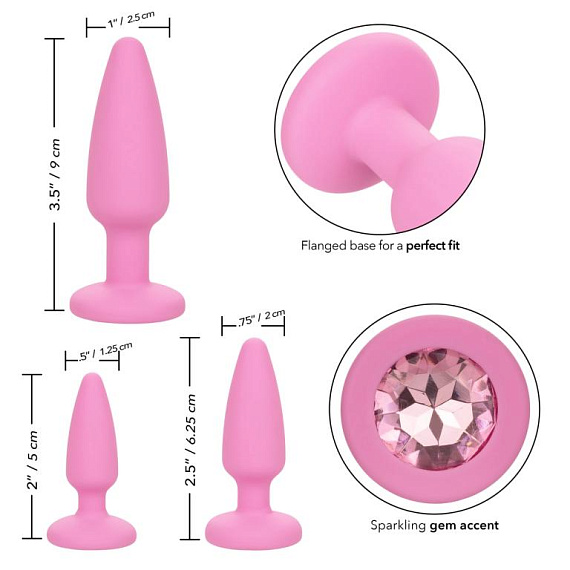Набор из 3 розовых анальных пробок Crystal Booty Kit - фото 5
