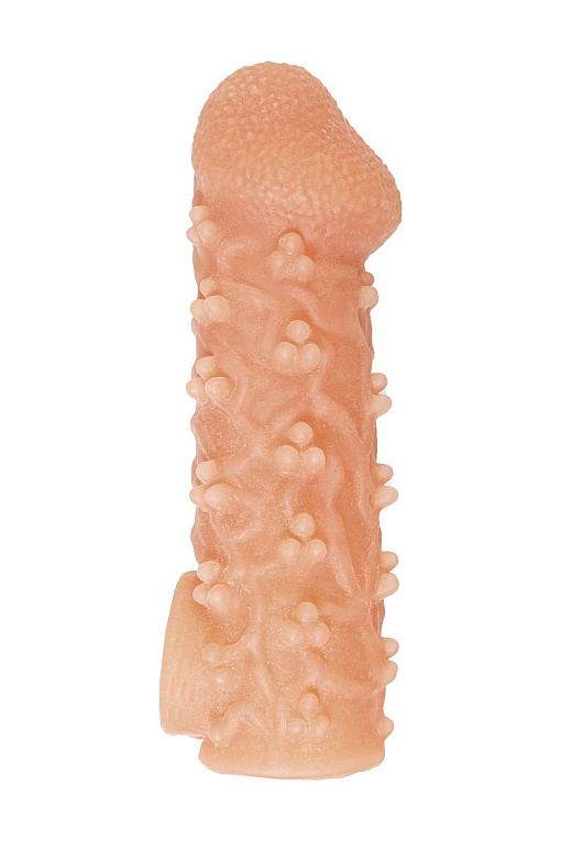 Телесная закрытая насадка с пучками шишечек Cock Sleeve 009 Size L - 17,6 см. - термопластичный эластомер (TPE)