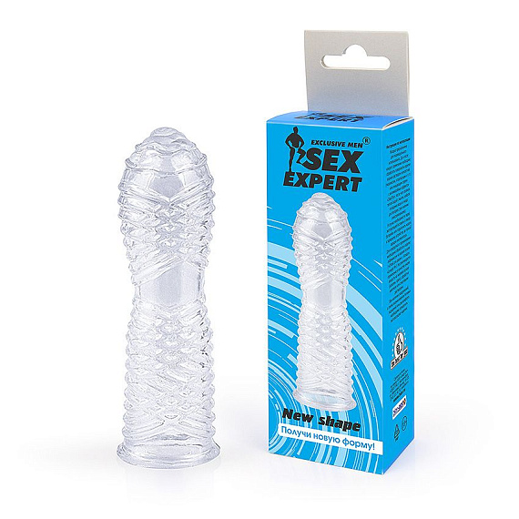 Закрытая прозрачная насадка на пенис с ребрышками - 13 см. - термопластичный эластомер (TPE)