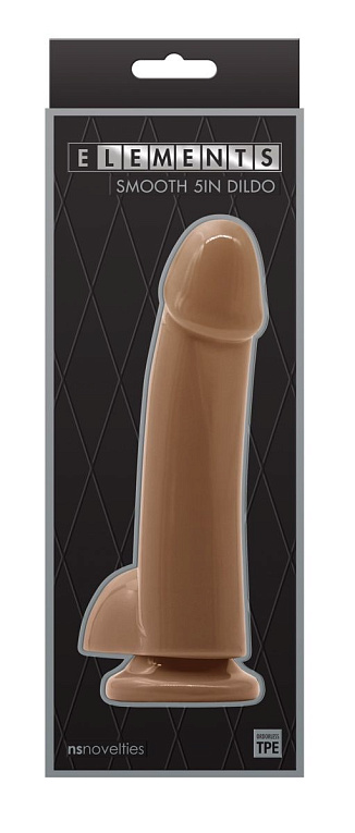 Кофейный гладкий фаллоимитатор на присоске с мошонкой Smooth 5 Inch Dildo - 17 см. - термопластичный эластомер (TPE)