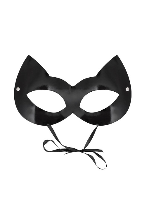Оригинальная лаковая черная маска  Кошка - натуральная кожа, металл