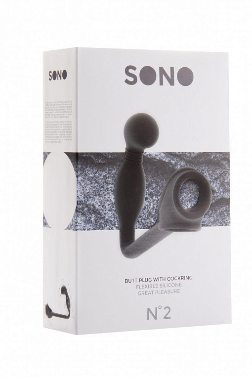 Чёрная анальная пробка с эрекционным кольцом SONO №2 - 11,4 см. - силикон