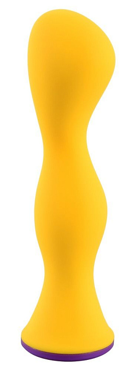 Желтый фигурный анальный вибратор - 12,6 см. - силикон