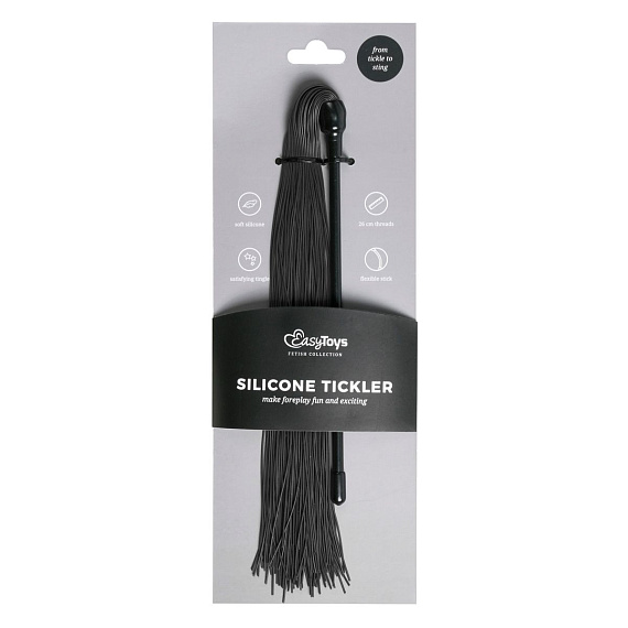 Плеть с черными силиконовыми хвостами Black Silicone Tickler - 45 см. - силикон