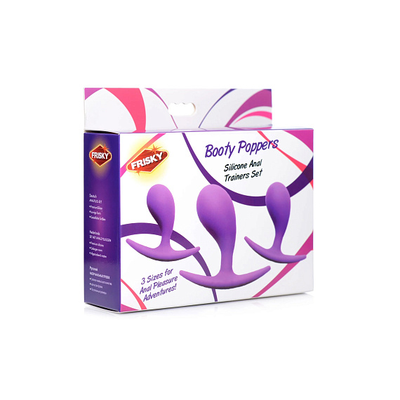 Набор из 3 фиолетовых анальных пробок Booty Poppers XR Brands