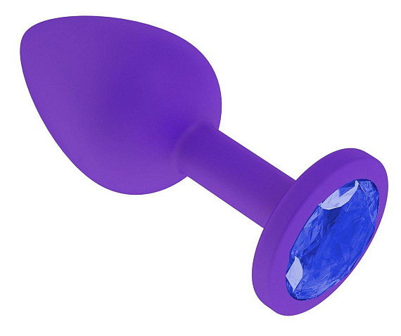Фиолетовая силиконовая пробка с синим кристаллом - 7,3 см. - силикон