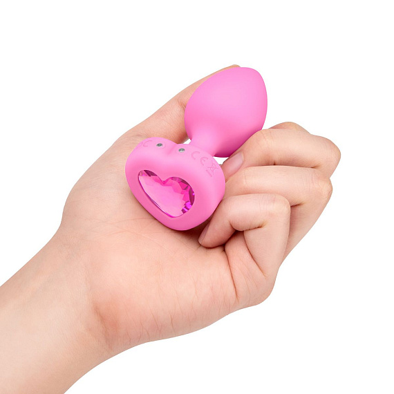 Розовый анальный плаг с кристаллом-сердцем Vibrating Heart Shape Jewel Plug S-M b-Vibe