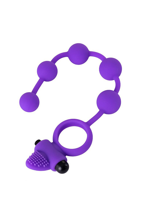 Фиолетовое эрекционное виброкольцо Posedon с анальной цепочкой Dibe