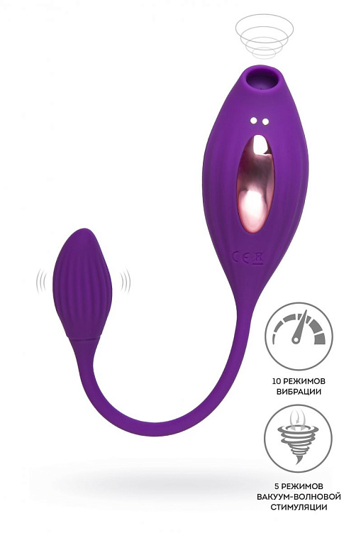 Фиолетовый вакуумный стимулятор клитора Ginny с виброяйцом - силикон