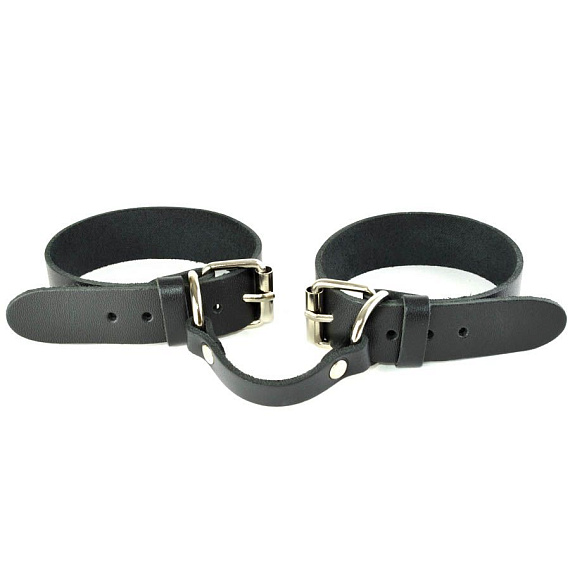 Черные кожаные наручники со съемной опушкой от Intimcat