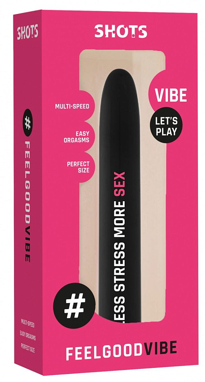 Черный гладкий вибромассажер Feelgood Vibe  #Less stress more sex - 17,2 см. - анодированный пластик (ABS)