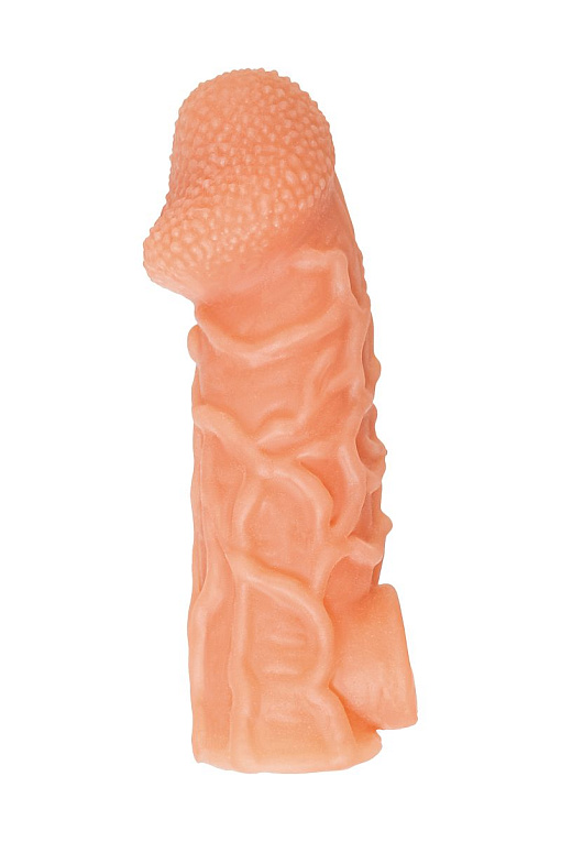 Телесная закрытая насадка с венками Cock Sleeve 006 Size L - 17,6 см. - термопластичный эластомер (TPE)