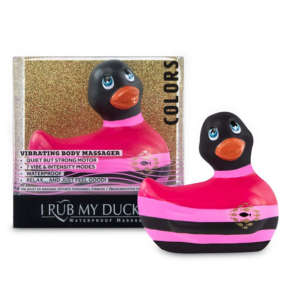 Вибратор-уточка I Rub My Duckie 2.0 Colors с черно-розовыми полосками - анодированный пластик (ABS)