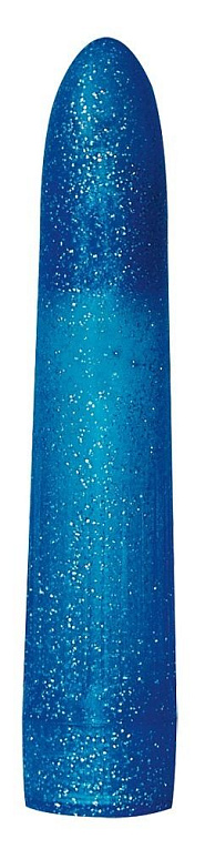 Синий классический вибратор с блёстками - 16,5 см.