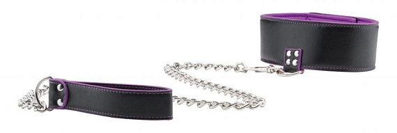 Чёрно-фиолетовый двусторонний ошейник с поводком Reversible Collar with Leash - 