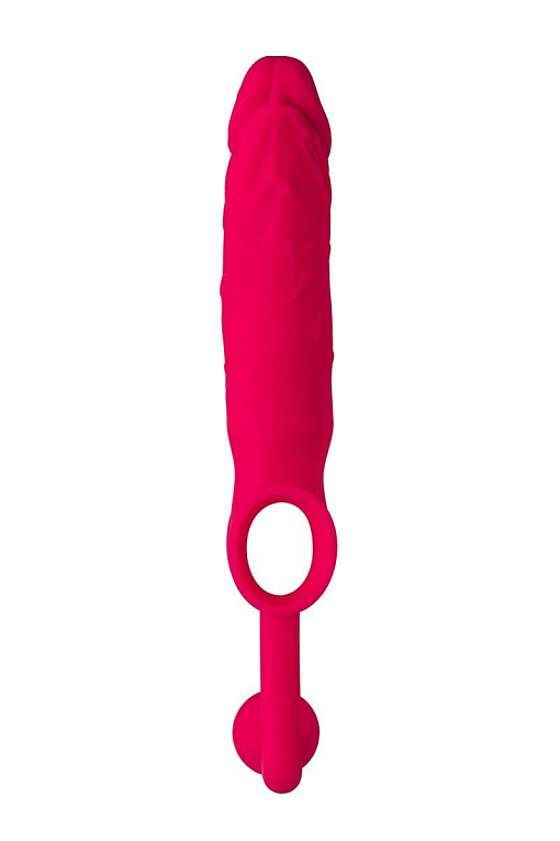 Розовая насадка на пенис с анальной втулкой-шаром - силикон