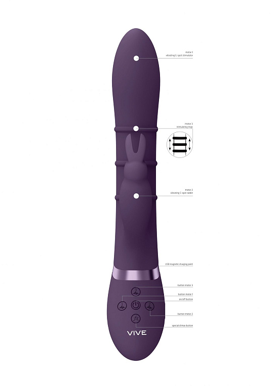 Фиолетовый вибромассажер-кролик с 3 стимулирующими кольцами Sora - 24,2 см. от Intimcat