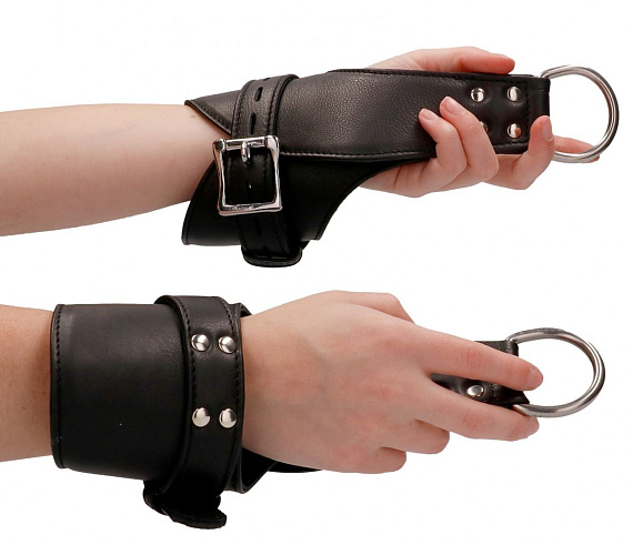 Черные наручники для подвешивания Suspension Wrist Bondage Handcuffs - натуральная кожа