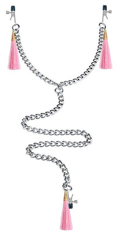 Зажимы на соски и половые губы с розовыми кисточками Nipple Clit Tassel Clamp With Chain