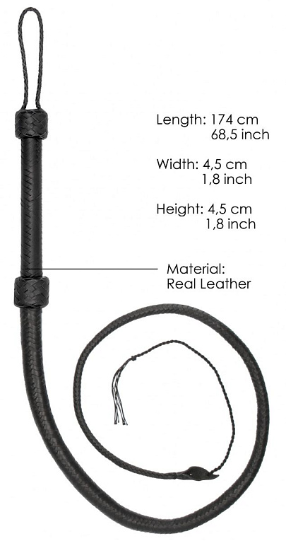 Черный витой кнут Twisted Whip Real Leather Bullwhip - 147 см. - натуральная кожа
