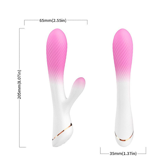 Бело-розовый вибромассажер-кролик - 20,5 см. Silicone Toys