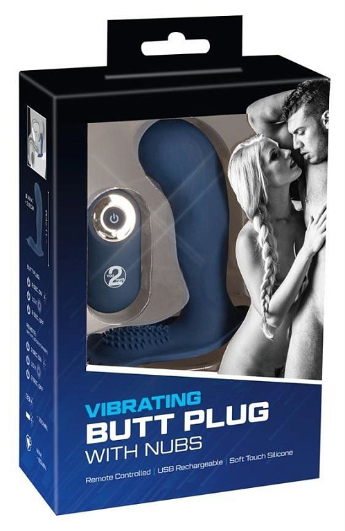 Синий вибростимулятор простаты Vibrating Butt Plug - 11,7 см. - силикон