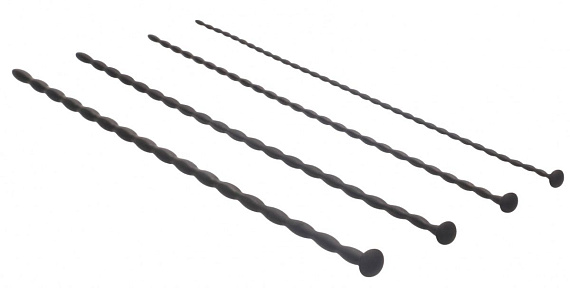 Набор из 4 черных стимуляторов уретры Spiral Screw Plug Set - силикон