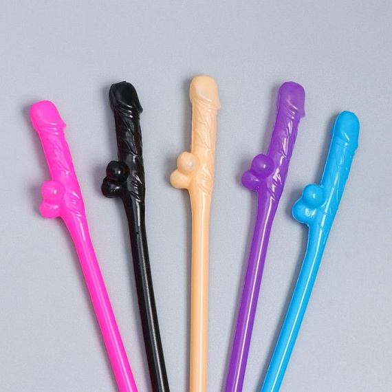 Разноцветные коктейльные трубочки в виде пениса - 5 шт.