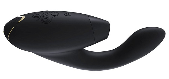 Чёрный стимулятор Womanizer DUO с вагинальным отростком - анодированный пластик, силикон