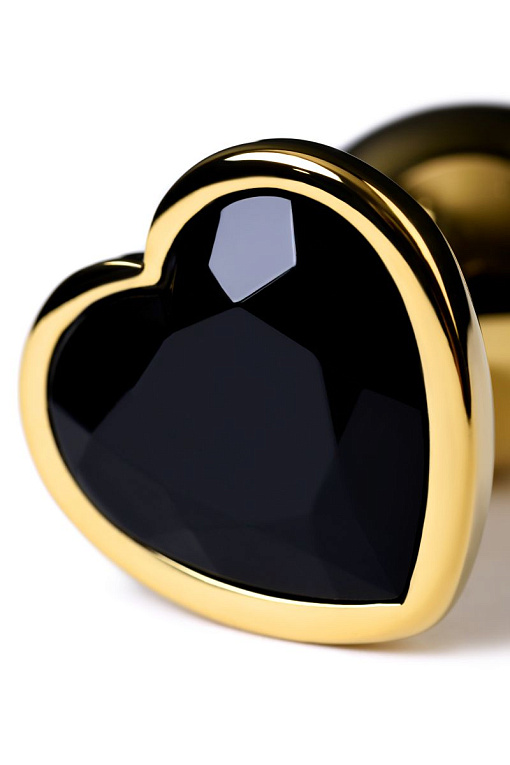 Золотистая коническая анальная пробка с черным кристаллом-сердечком - 7 см. - фото 8