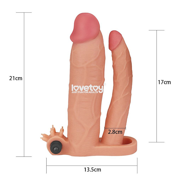 Телесная насадка-удлинитель на пенис с анальным стимулятором и вибрацией от Intimcat