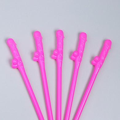 Розовые коктейльные трубочки в виде пениса - 5 шт.