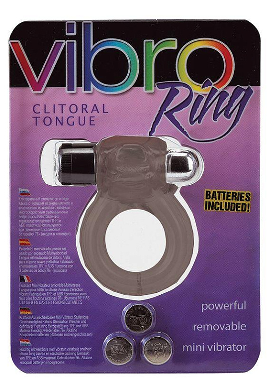Дымчатое эрекционное кольцо VIBRO RING CLITORAL TONGUE BLACK - термопластичный эластомер (TPE)