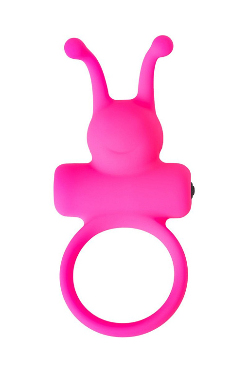 Розовое эрекционное виброкольцо с рожками - силикон