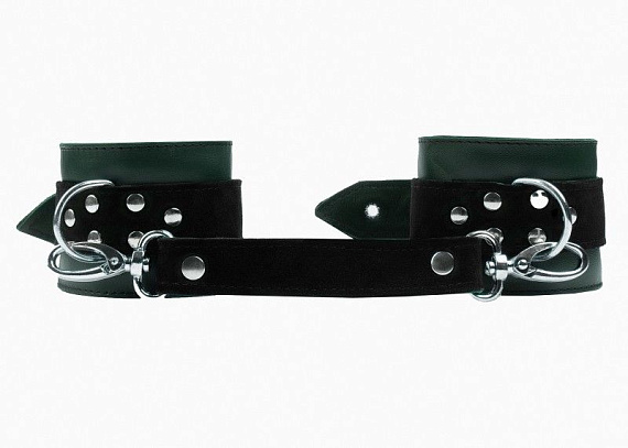 Изумрудные наручники с фиксацией на двух карабинах БДСМ Арсенал