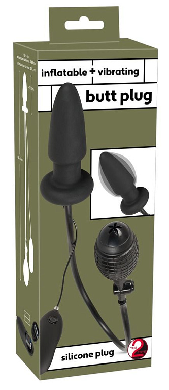 Черная надувная анальная пробка Inflatable Vibrating Butt Plug - 12,2 см. - фото 5
