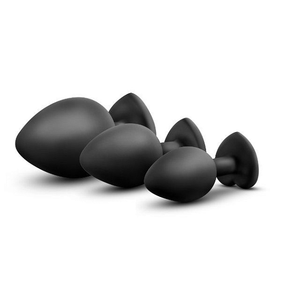 Набор из 3 черных анальных пробок с радужным кристаллом Bling Plugs Training Kit Blush Novelties