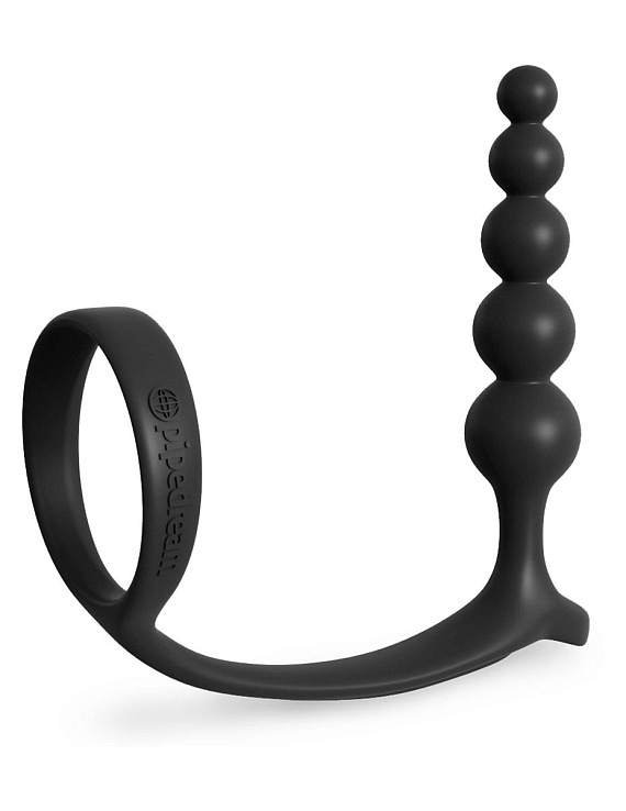 Черная анальная цепочка с эрекционным кольцом Ass-gasm Cockring Anal Beads - силикон