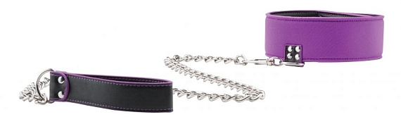 Чёрно-фиолетовый двусторонний ошейник с поводком Reversible Collar with Leash от Intimcat