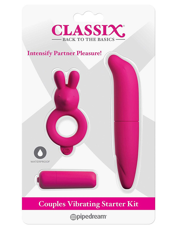 Ярко-розовый вибронабор для пар Couples Vibrating Starter Kit - термопластичный эластомер (TPE)