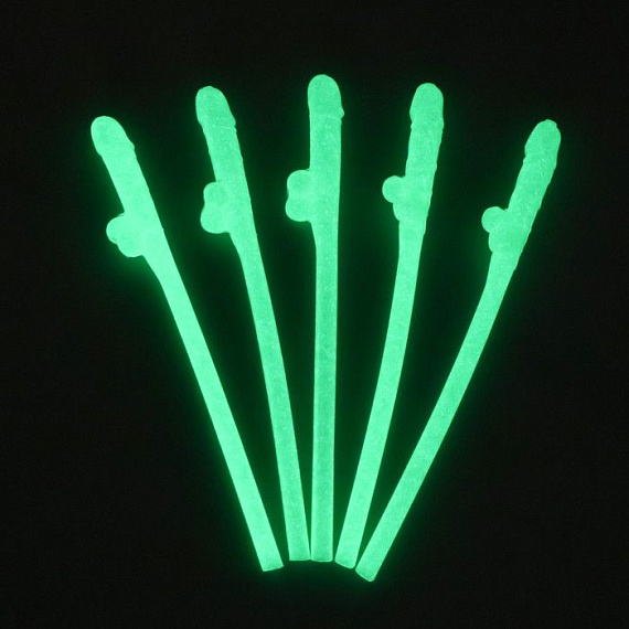 Светящиеся в темноте коктейльные трубочки в виде пениса - 5 шт. от Intimcat