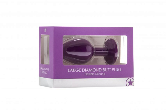 Большая фиолетовая анальная пробка OUCH! Large Diamond Butt Plug с кристаллом - 8 см. - силикон