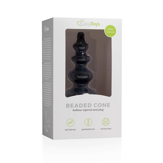 Чёрная фигурная анальная ёлочка Beaded Cone - 13,5 см. от Intimcat