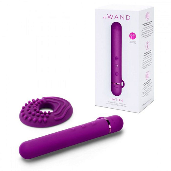 Фиолетовый мини-вибратор Le Wand Baton с текстурированной насадкой - 11,9 см. - силикон