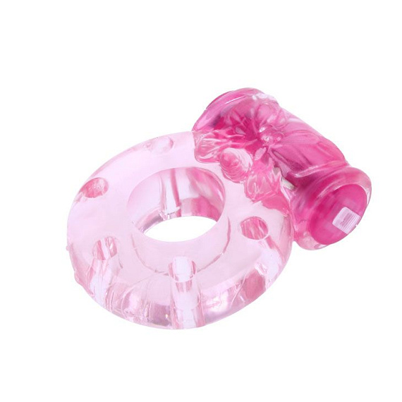 Розовое эрекционное кольцо с бабочкой на вибропуле - Термопластичная резина (TPR)