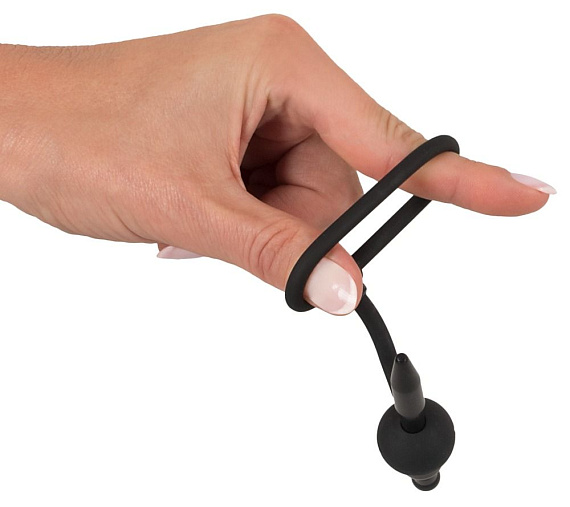 Черный силиконовый дилятор с вибрацией и кольцом PenisPlug with a Glans Ring   Vibration - фото 5