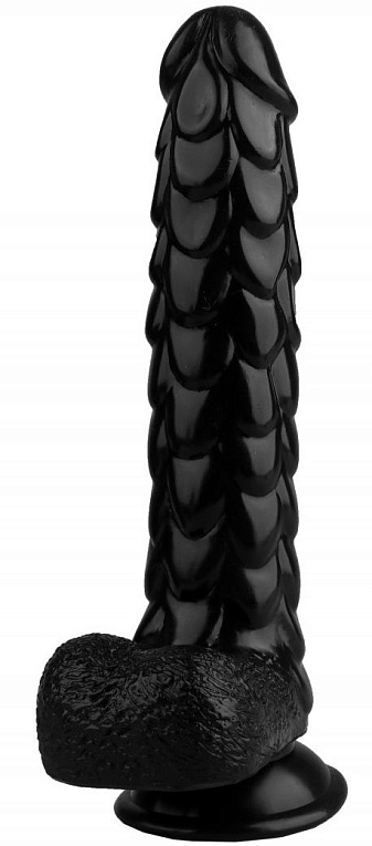 Черный реалистичный фаллоимитатор с чешуйками на присоске - 24 см. от Intimcat
