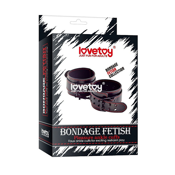Черные поножи Bondage Fetish Pleasure Ankle cuffs с контрастной строчкой - искусственная кожа