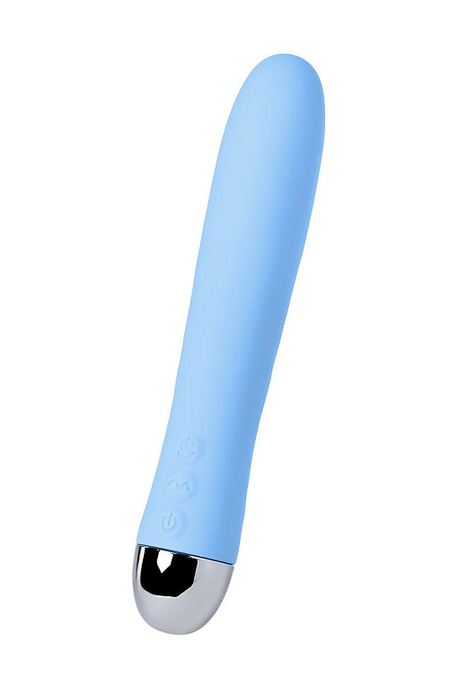 Голубой силиконовый вибратор с функцией нагрева и пульсирующими шариками FAHRENHEIT - 19 см. - силикон