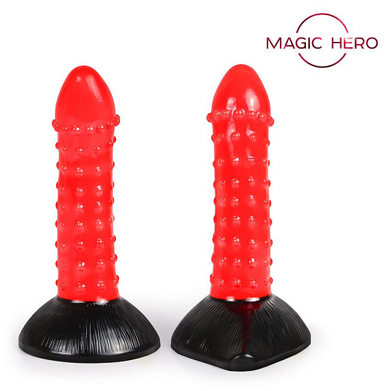 Красно-черный фантазийный фаллоимитатор с пупырышками - 20 см. Bior toys